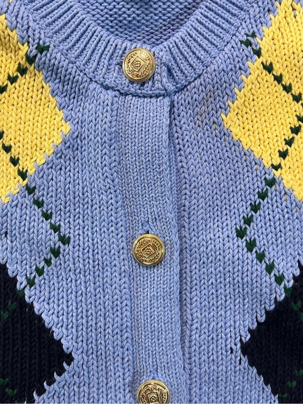 Zara Light Blue and Yellow Argyle Knit Vest with Gold Buttons - Picture 3 of 7